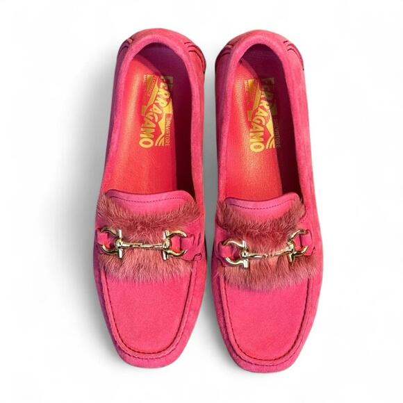 Salvatore Ferragamo Shoes - Salvatore Ferragamo Parigi Pink Mink Fur Trim Loafers Flats Shoes Drivers 7.5